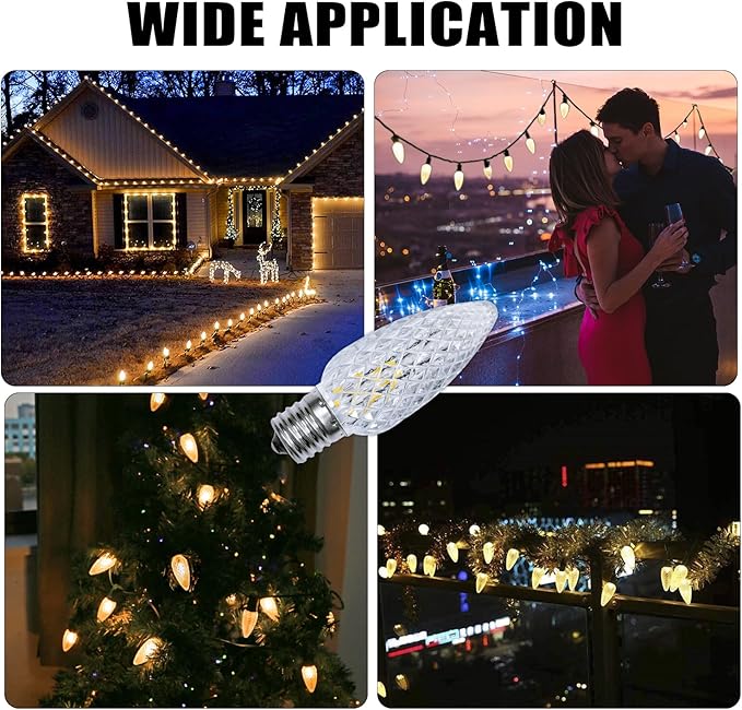 C9 Christmas Light Bulbs 25 Pack, Shatterproof Replacement LED Bulb, 2700K Warm White Fairy Lights for Indoor and Outdoor Holiday Decoration, E17 Base
