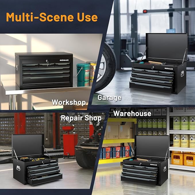 Goplus Tool Box, 24¡± 6-Drawers Steel Tool Chest w/Top Tool Tray,Automatic Lock, Protective Liners, Handle, Smooth Ball Bearing Sides, Portable Tool Storage Organizer, Toolbox for Garage Workshop
