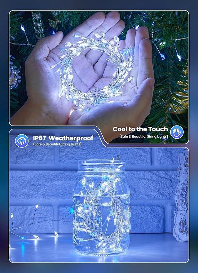4 Pack 120 LED Fairy Lights Battery Operated, 10Ft Twinkle Lights with Timer, Waterproof Silver Wire Starry Firefly Light for DIY Wreath Weeding Indoor Outdoor Christmas Decorations