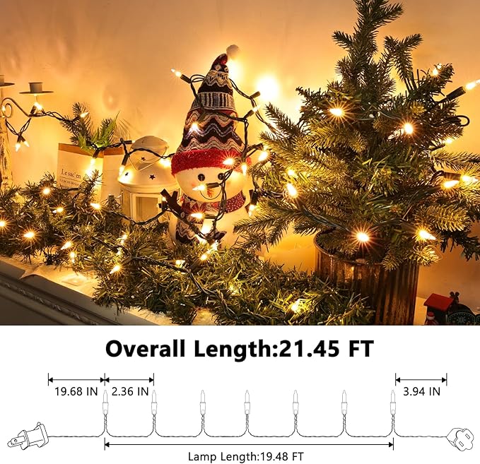 Christmas Lights -1 Pack 21.5FT 100LED Conectable Waterproof String Lights Brighter Detachable Plug-in Lights Indoor & Outdoor for Christmas Decoration(Warm White)
