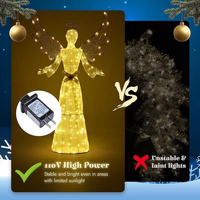 Yescom Holy 5.6ft Lighted Christmas Angel Outdoor Pre-lit 3D Crystal Angel Patio Garden Deck Party Decor Warm White