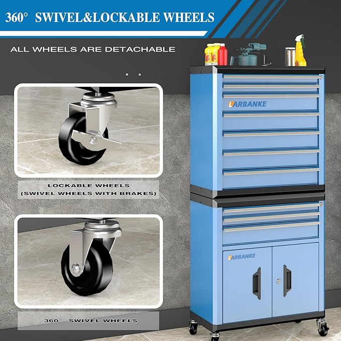 10 Drawer Rolling Tool Chest with Locks& Multifunctional CounterTop,2 Different Types Tool Chest with Swivel Casters,Tool Cabinet with Connection Rods,Can Be Used Individually or In Combination