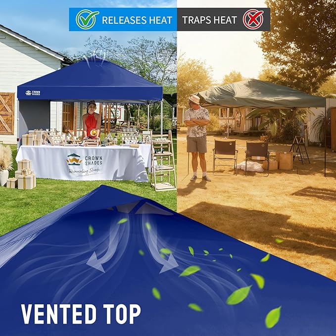 CROWN SHADES 10x10 Pop Up Canopy with 1 Side Wall - Beach Tent with One Push Setup - Outdoor Sun Shade for Events, Parties, Camping - Gazebo with STO-N-Go Cover Bag (Navy Blue)