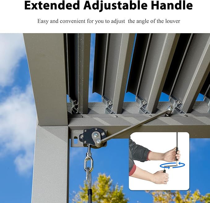 Domi 10x13FT Louvered Pergola, Full Aluminum Pergola with Adjustable Louvered Roof, Outdoor Pergola with Waterproof Curtains and Netting, Gray