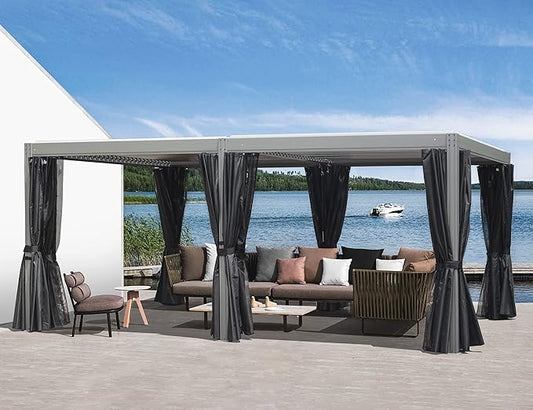 Domi 12x20FT Louvered Pergola, Full Aluminum Pergola with Adjustable Louvered Roof, Outdoor Pergola with Waterproof Curtains and Netting, Gray