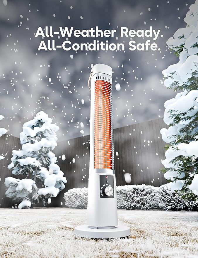 Patio Heater for Outdoor Use, Infrared Electric Outdoor Heater, 1500W Instant Heating, 60-Degree Oscillation, 9 Heat Levels, 9H Timer, Remote, for Garage, Backyard, Large Room, Indoor, 32.2, White