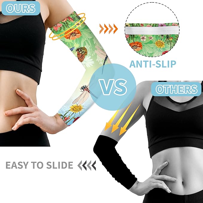 Buwuta Garden Sleeves for Women Dragonfly Sun Protection Sleeves Anti-Scratch Arm Cooling Sleeves for Farmers Sports