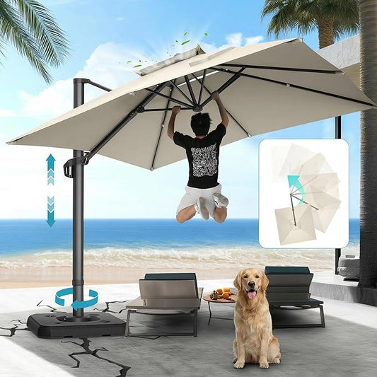 HOTEEL10x10ft Patio Umbrella Cantilever Umbrellas - Upgrade and Intensify - 360 Rotation and 5 Angles Adjustment - Aluminum Offset Pool Umbrella Outdoor Umbrellas for Patio Garden Pool