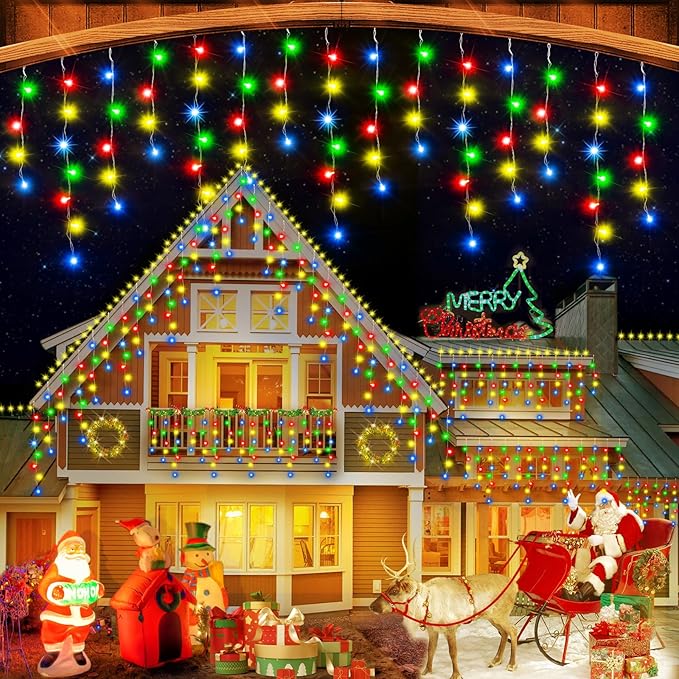 33FT 400LED Christmas Lights Outdoor Waterproof Curtain Lights with 8 Modes Timer Hanging Fairy Lights Plug in String Lights for Holiday Wedding Party Decoration(Multicolor)