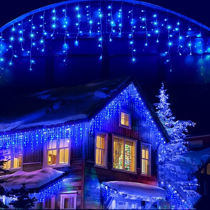 Led Christmas Lights Outdoor Christmas Decorations Hanging Lights 400LED 8 Modes 75 Drops, Waterproof Outdoor Indoor Fairy Christmas Light for Party, Holiday, Wedding, Eaves Decorations (Blue)