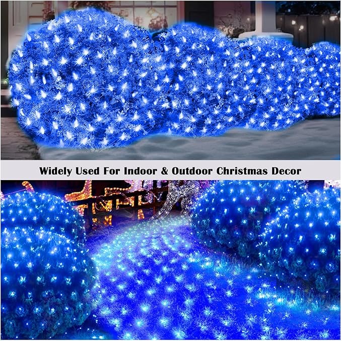 Christmas Net Lights Outdoor for Bushes, 6x5ft 120LED Net Light Outdoor Mesh Lights, Connectable Waterproof Net Light for Bushes,Garden,Yard,Trunk,Xmas Tree,Christmas Décor (Blue)