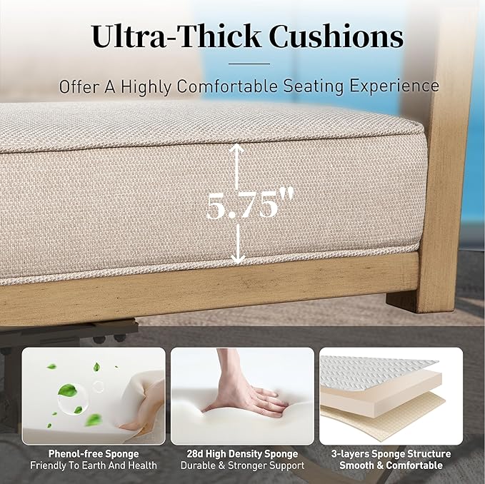 Patio Conversation Set,7 Pcs Metal Outdoor Furniture with 3-Seater Sofa,2 Swivel Chairs,2 Single Chairs,Metal Nested Table and 5.75" Extra Thick Cushion for Lawn Garden Backyard,Beige