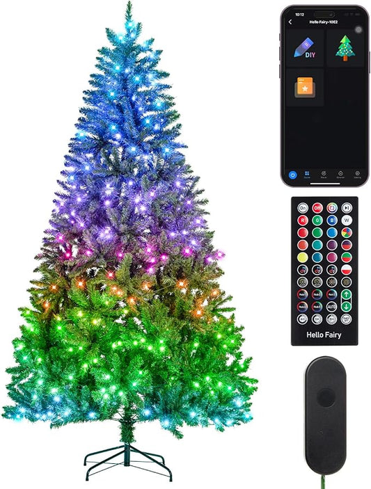 7.5FT Pre-lit Christmas Tree, RGB Color Changing Smart Artificial Christmas Tree with Lights, 1477 PVC Branch Tips, App&Remote Control, Light up Christmas Tree for Indoor Outdoor Decoration