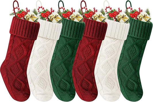 Christmas Stockings 18 Inches,Long Knitted Socks Christmas Decoration Hanging Stocking Fireplace Xmas Tree Stocking for Home Family（2red+2white+2green）
