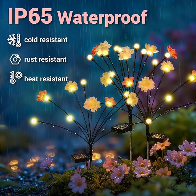 Solar Garden Lights, Decorative Christmas Lights, Outdoor Christmas Decorations, Decorative Solar Flowers Light for Outside, Fairy Lights for Patio Porch Yard Decor (2 Pack)