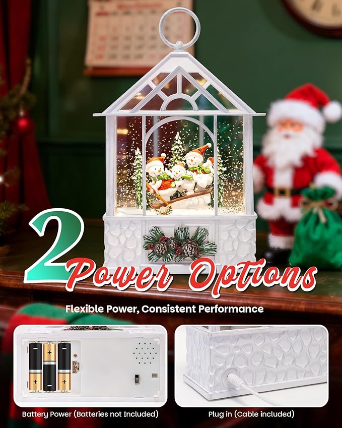 Christmas Snowman Snow Globe Light up Lantern with 8 Songs, 9.84" Christmas Snow Globes for Kids Adults, 6H Timer & Dual Power, Snowglobes Christmas Decorations Indoor for Home, Gifts for Women Men