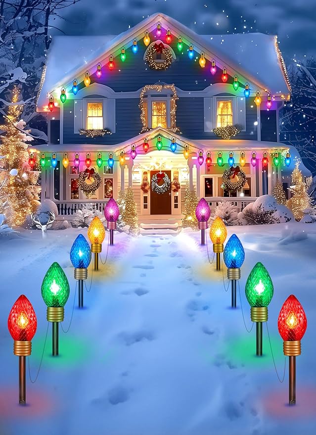 Minetom Strawberry Jumbo C9 Christmas Pathway Lights Outdoor - 8.5FT 5 LED Walkway Lights Outdoor, Christmas Hanging Decoration Outside,Giant Christmas Lights Outdoor for Lawn Holiday Yard, Multicolor