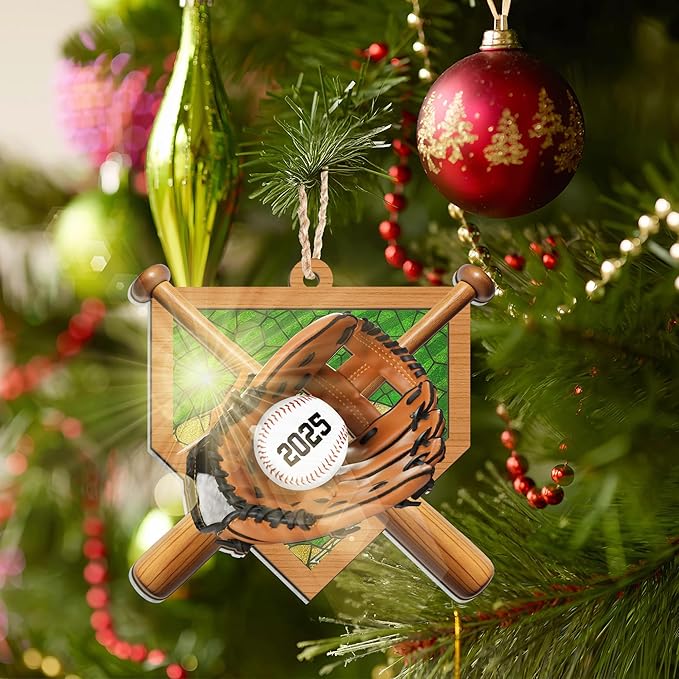 FLAGWIX Baseball Ornaments for Christmas Tree - 2D Flat (Not 3D) Suncatcher Christmas Ornaments 2025 for Tree Decorations - Baseball Gifts for Boys 12-14 and 8-12, Sports Gifts for Boys Son Team Coach