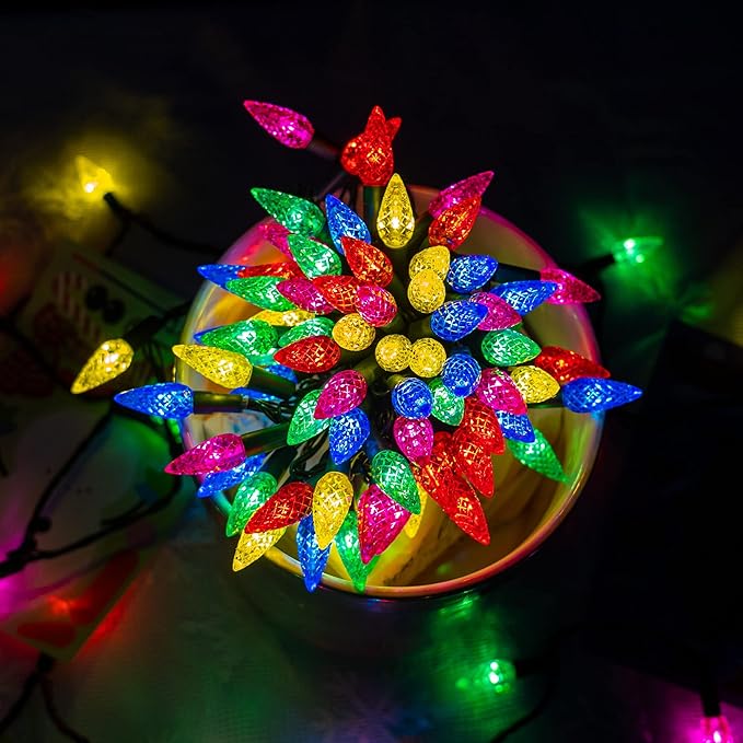 Dazzle Bright C6 Battery Operated Christmas Lights, 2 Pack Total 100LED 34FT Multi-Colored Lights with 8 Modes, Waterproof Christmas Decorations for Xmas Indoor Outdoor Yard Tree House Decor
