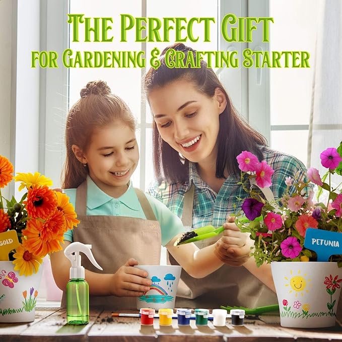 Doiaz Paint & Plant Flower Growing Gardening Kit with 3 Pots for Kidz - Christmas Gifts for Girlz & Boyz Agez 5, 6, 7, 8, 9, 10, 11 & 12 Yearz Old Girlz