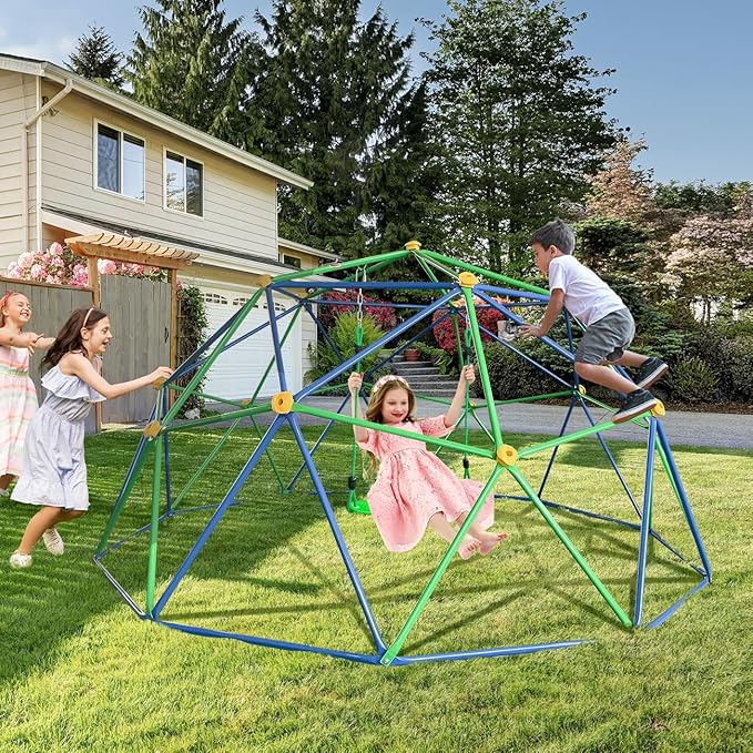 10FT Kids Climbing Dome - 800LB Capacity, UV & Rust Resistant, Geo Jungle Gym for Kids 3 to 8 Backyard, Much Easier Assembly, Blue+Green