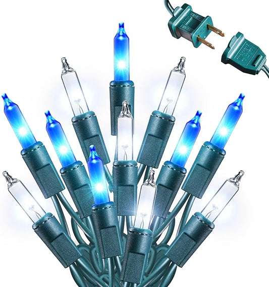 Christmas Lights -1 Pack 21.5FT 100LED Conectable Waterproof String Lights Brighter Detachable Plug-in Lights Indoor & Outdoor for Christmas Decoration(Blue & White)