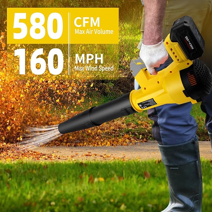 Leaf Blower Cordless, 6 Speed Levels Electric Leaf Blower with 4.0Ah Battery and Charger, 580CFM & 160MPH, 4.3 lbs Lightweight, for Lawn Care, Yard, Garage, Blowing Leaves, Dust or Snow