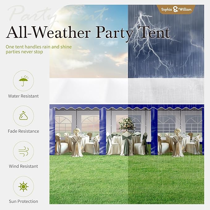 Sophia & William Party Tent 16x32 ft, Outdoor Canopy Carpas para Fiestas Heavy Duty, Large Waterproof Patio Event Wedding Tent White with Sidewalls for Backyard