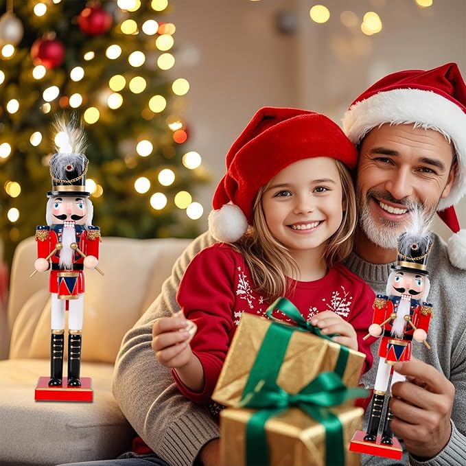 Christmas Nutcracker Decorations Nutcracker Figure 15 Inch Wooden Nutcrackers Collectible Ornament Nutcrackers Soldier for Table Desktop Home Christmas Decor Xmas Indoor Decor red Blue Beat a Drum