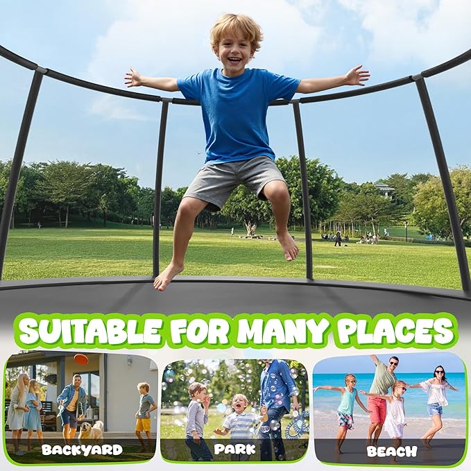 Trampoline 8FT 10FT 12FT 14FT 15FT 16FT, Recreational Trampolines with Enclosure Net and Ladder, Outdoor Anti-Rust Trampolines for Kids and Adults, ASTM Approved