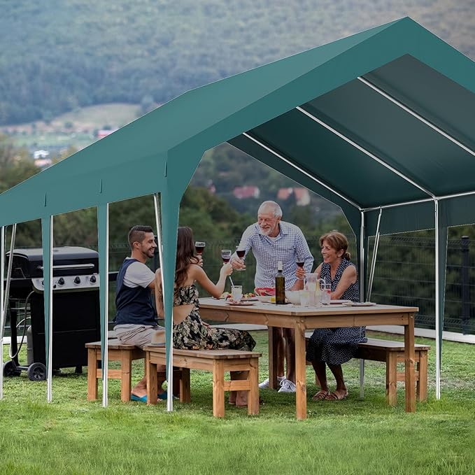 13x20FT Industrial-Strength Portable Carport, Waterproof Outdoor Canopy Shelter with Sturdy Steel Frame, Adjustable Height for Vehicle Boat Storage