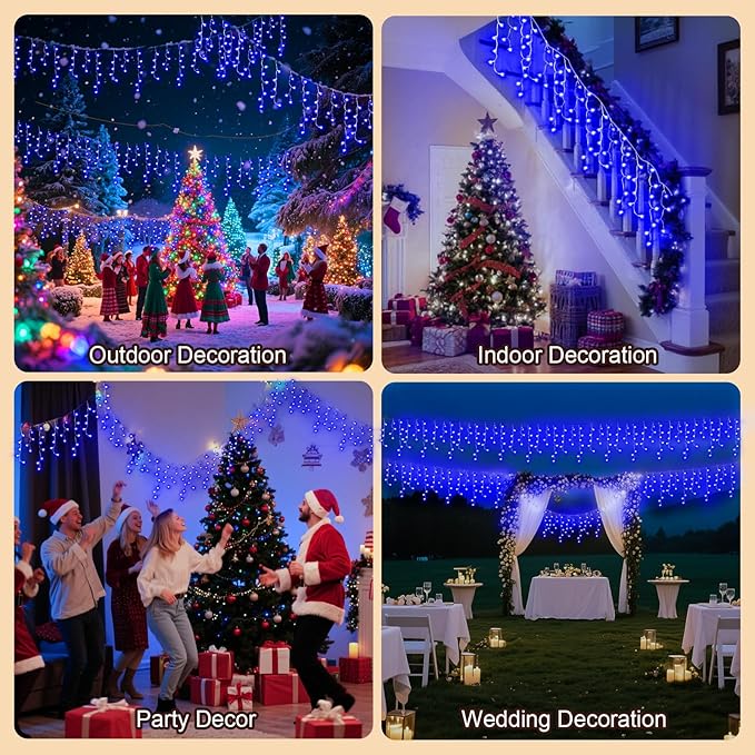 98 Ft String Lights for Outside, 1216 LED Christmas Lights Outdoor Plug in, Christmas String Lights with 8 Modes & Timer for Holiday, Party, Wedding, House, Patio, Outdoor Decor(Blue)