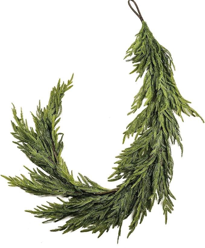 Norfolk Pine Garland 6ft Real Touch Realistic Christmas Pine Garland, Greenery Artificial Christmas Decorations for Table, Mantle, Wall (Norfolk Pine-2Pack, 1)