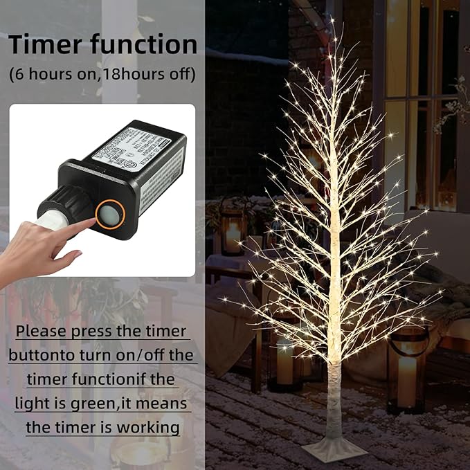 6FT 696LED Christmas Birch Tree Warm White Lights with Twinkle, LED Lighted Tree for Indoor Outdoor Home Party Decorations