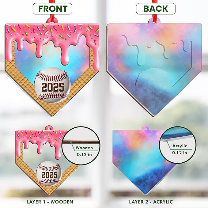 FLAGWIX Baseball Ornaments for Christmas Tree - 2D Flat (Not 3D) Suncatcher Christmas Ornaments 2025 - Baseball Gifts for Sporty Girls, Baseballs Player Gifts for Teen Girls Daughter Granddaughter