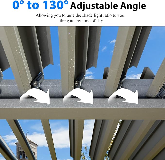 Domi 12x16FT Louvered Pergola, Full Aluminum Pergola with Adjustable Louvered Roof, Outdoor Pergola with Waterproof Curtains and Netting, Gray