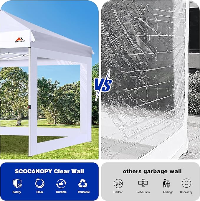 SCOCANOPY Clear Window Sidewall for 12x12 Canopy Frame, 3 Pack Sunwalls Only,(White)