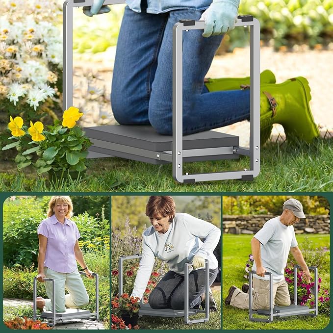 FLINTER Garden Kneeler and Seat, 10.2 Wider Heavy Duty Thick Gardening Bench for Kneeling and Seat - Multifunctional Kneeler Bench, Gardening Gifts for Women, Seniors Grandparents, Gray