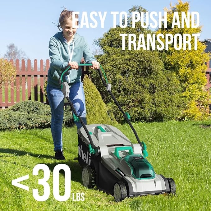 Litheli Cordless 17 Inch Electric Lawn Mower, 2 x 20V 4.0Ah Battery Powered Push Lawn Mowers with Brushless Motor, Battery & Charger Included
