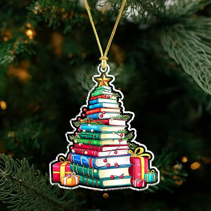 Book Lover Christmas Ornament – Book Tree Acrylic Ornament for Readers, Teachers, Librarians – Book Ornaments for Christmas Tree for Bookworms and Literary Fans 2025