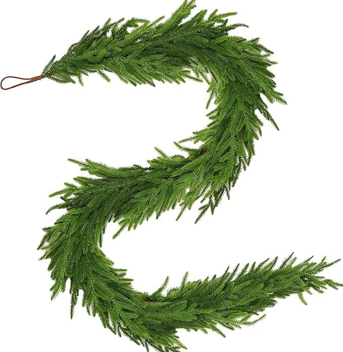 6 FT Christmas Norfolk Pine Garland Real Touch Artificial Faux Greenery Pine Christmas Garland Decorations for Home Mantle Table Stairs Door Fireplace Indoor Outdoor Xmas Holiday Decor