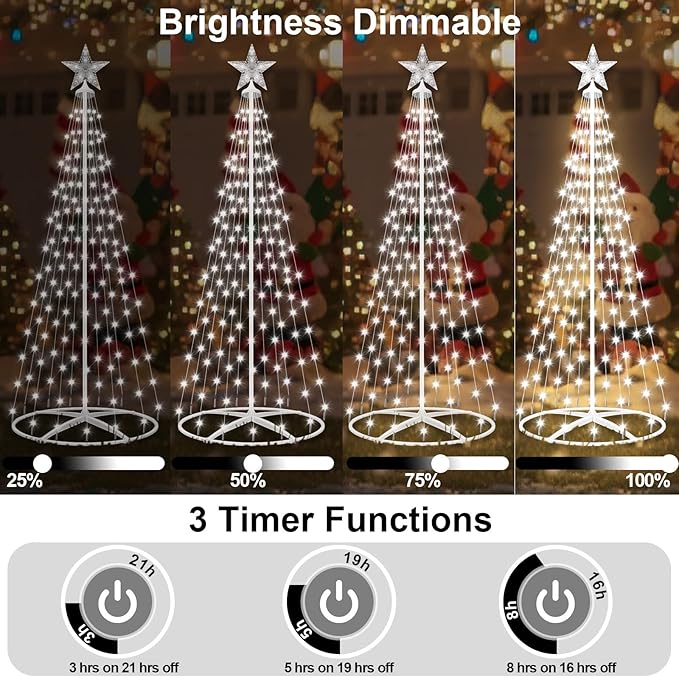 Forlivese 154LED Outdoor Solar Christmas Tree Lights, 4FT Lighted Artificial Cone Tree with Remote, 8 Modes, USB Charge, Timer & Waterproof Christmas Tree Decor for Garden Yard Patio, Cold White