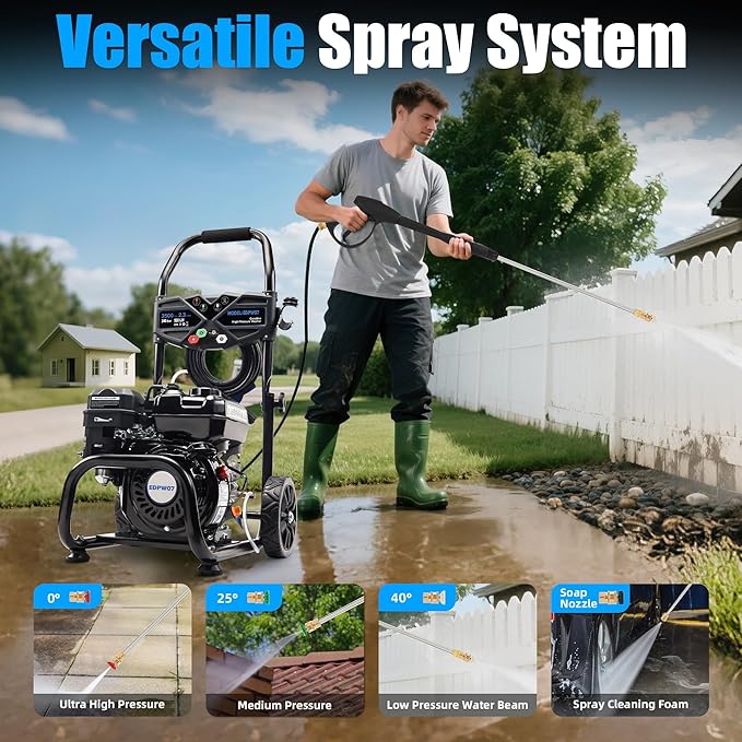 3500 PSI Gas Pressure Washer, 2.3 GPM Heavy-Duty High-Power Cleaner with 209CC 7HP Engine, 25Ft Hose, Axial Aluminum Pump, Soap Tank & 4 Quick-Connect Adjustable Nozzles (Black)