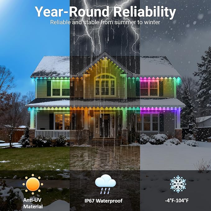 Permanent Outdoor Lights for House, 2026 New RGB Smart LED Eave Lights with Remote Control, P67 Waterproof Smart Eternity Eaves Lighting for Christmas (50FT)