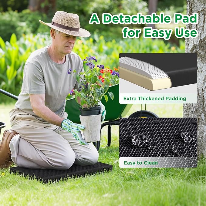 10.8¡± Wide Garden Kneeler and Seat, Heavy Duty Foldable Gardening Stool with Tool Belt Pouch, Included Thickened Kneeling Pad, Portable Gardening Bench Chair for Seniors & Parents