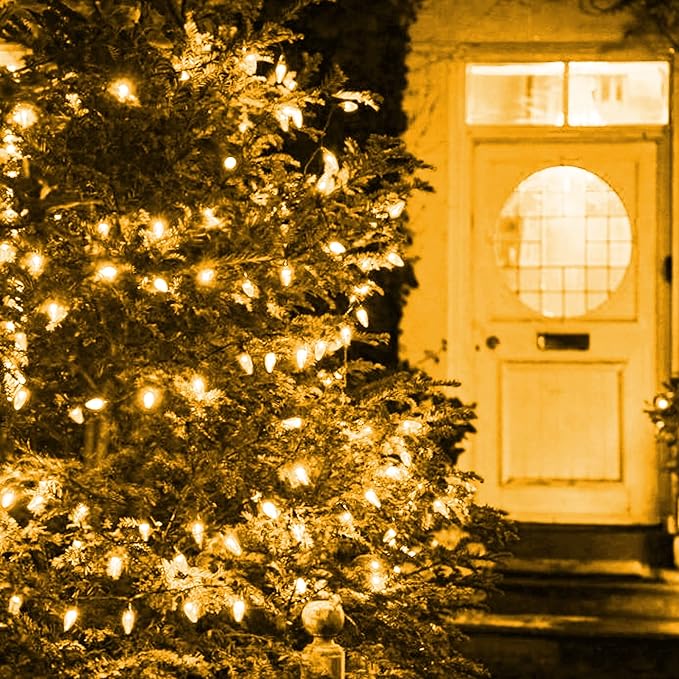 Dazzle Bright C6 Battery Operated Christmas Lights, 4 Pack Total 200LED 68FT Warm White Christmas Lights with 8 Modes, Waterproof Christmas Decorations for Xmas Indoor Outdoor Yard Tree House Decor