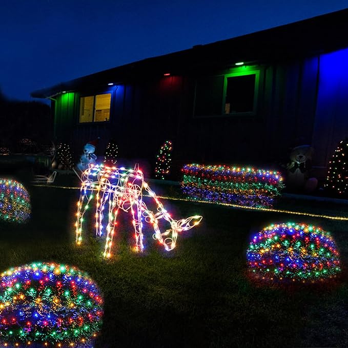 WBao Solar Christmas Lights Outdoor 200LED 8.4ft x 5.2ft Christmas Net Lights with Remote, 8 Lighting Modes, Timer, Waterproof for Lawn, Bushes, Shrubs, Trees Outdoor Xmas Decorations, Multicolor