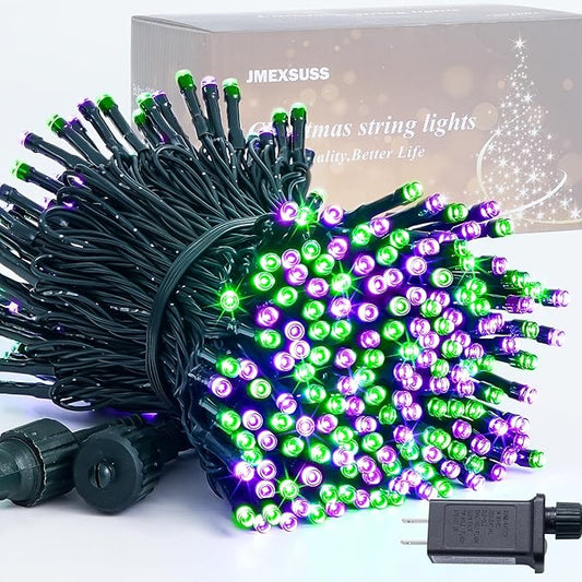 JMEXSUSS 250 LED Purple and Green String Lights Outdoor Waterproof with 8 Modes for Party Garden Patio Halloween Decorations