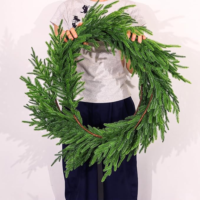 9 FT Christmas Norfolk Pine Garland Real Touch Artificial Faux Greenery Pine Christmas Garland Decorations for Home Mantle Table Stairs Door Fireplace Indoor Outdoor Xmas Holiday Decor