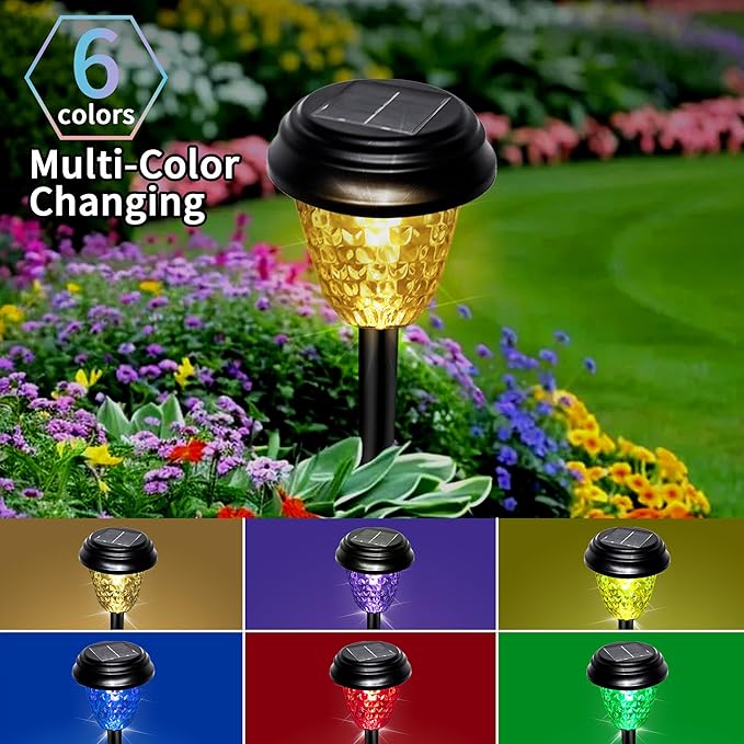Solar Garden Lights Outdoor, 8 Pack Color Changing LED Pathway Lights Waterproof Solar Powered Landscape Lighting for Yard Patio Walkway Lawn Christmas Decorations